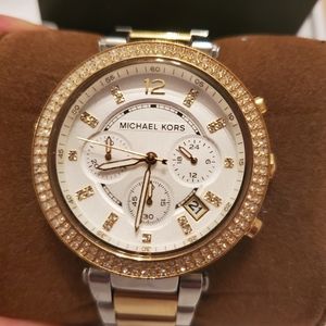 Authentic: Michael Kors Parker Two Tone Watch with box
